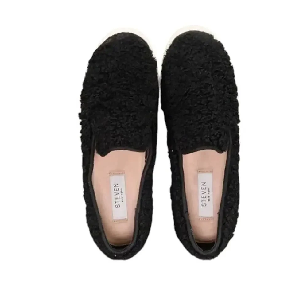 Steven Shoes Womens 6 Sneakers Casual Slip On Skimmer Faux Fur Black Fashion NY